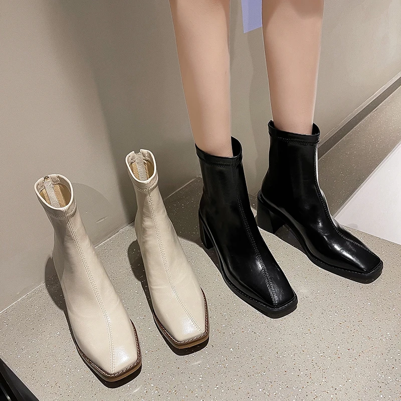 

Boots Shoes Luxury Designer Winter Footwear Round Toe Boots-Women Mid Calf Autumn Fashion Rubber Low Mid-Calf 2021 Ladies Slip-