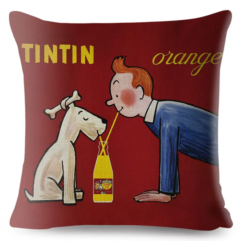 

Pillow Cover Comic Adventures Of Tintin Print Pillow Throw Textile Cushion Cover Linen Pillow Case Sofa Home Decor Pillows Cases