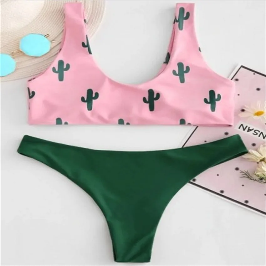 Купальник с принтом кактуса Европейский и американский сексуальный раздельный