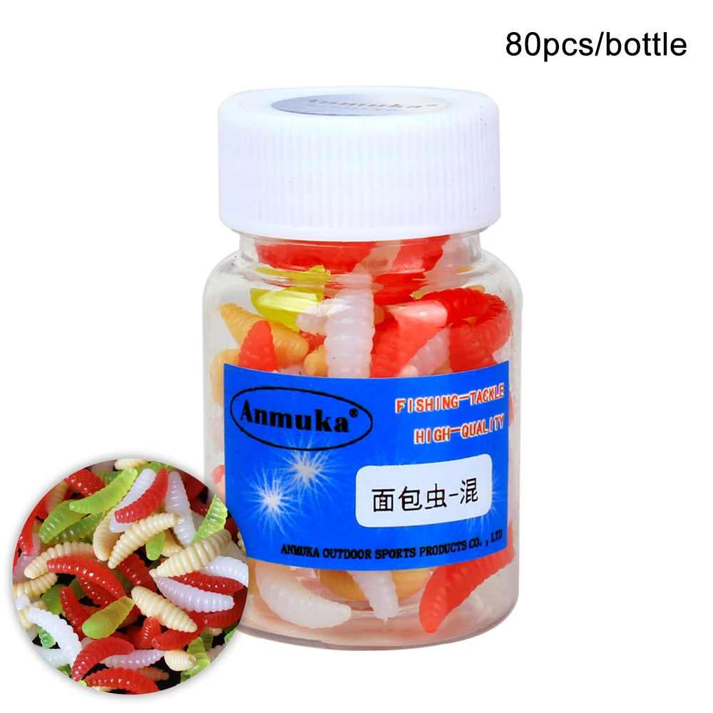 80/100pcs Fishing Lure 2cm Soft Plastic Artficial aggot Grub Worm Bait Lures With Bottle Fake Accessories | Спорт и развлечения