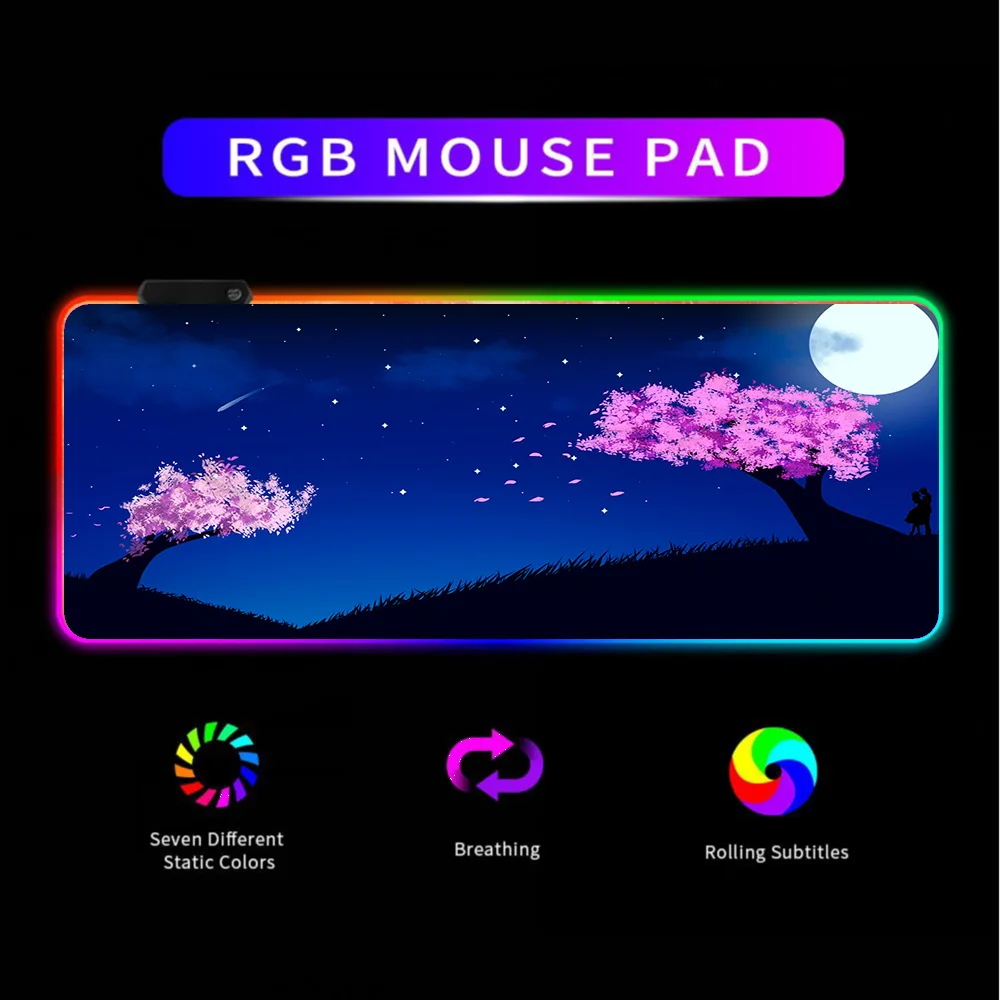 

Cherry Blossom Under The Stars Rgb Gaming Mousepad XXL Computer Notebook PC Glowing LED Computer Keyboard Carpet Mat Gaming Desk