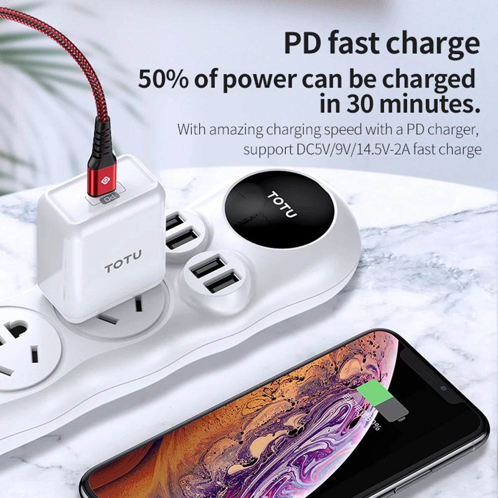 TOTU MFi 18 Вт PD USB C для осветительного кабеля для iPhone 11 Pro Max MacBook IPad Pro Быстрый зарядный кабель USB type C кабель для зарядного устройства данных