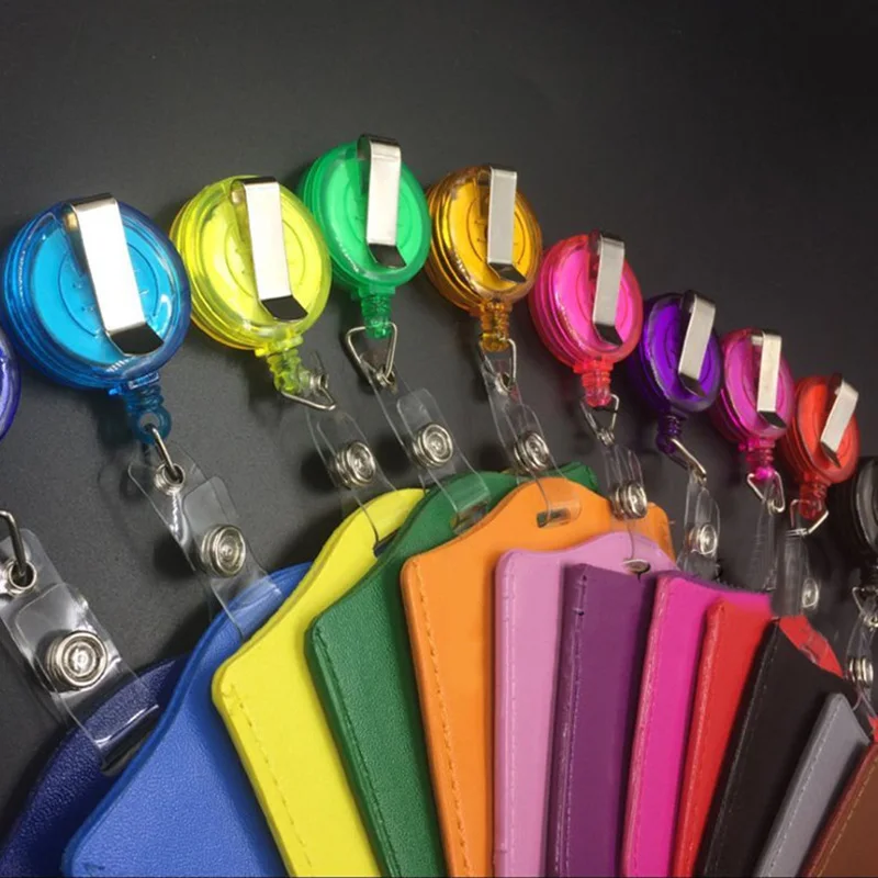 

1PC Fashion Leather Card Holder Unisex Bank Identity Bus ID Card Holder Case with Retractable Reel Credit Cover Case Kids Gift