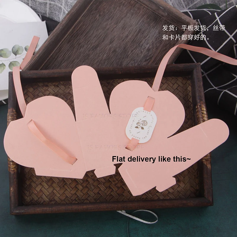 

Free Shipping 50pcs ribbon Wedding favor gifts heart shape luxury pink boxes baby shower a gift for guests candy chocolate box