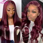 Бордовые, темно-красные, цветные, прямые волосы, кружевные передние парики, человеческие волосы T-Part, прозрачный парик на сетке, бразильские парики Remy на сетке