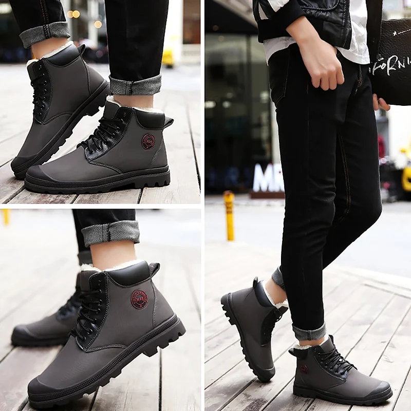Snow boots men Plus Size 45 Men Ankle Boots Short Plush Warm Winter boots man Waterproof boots