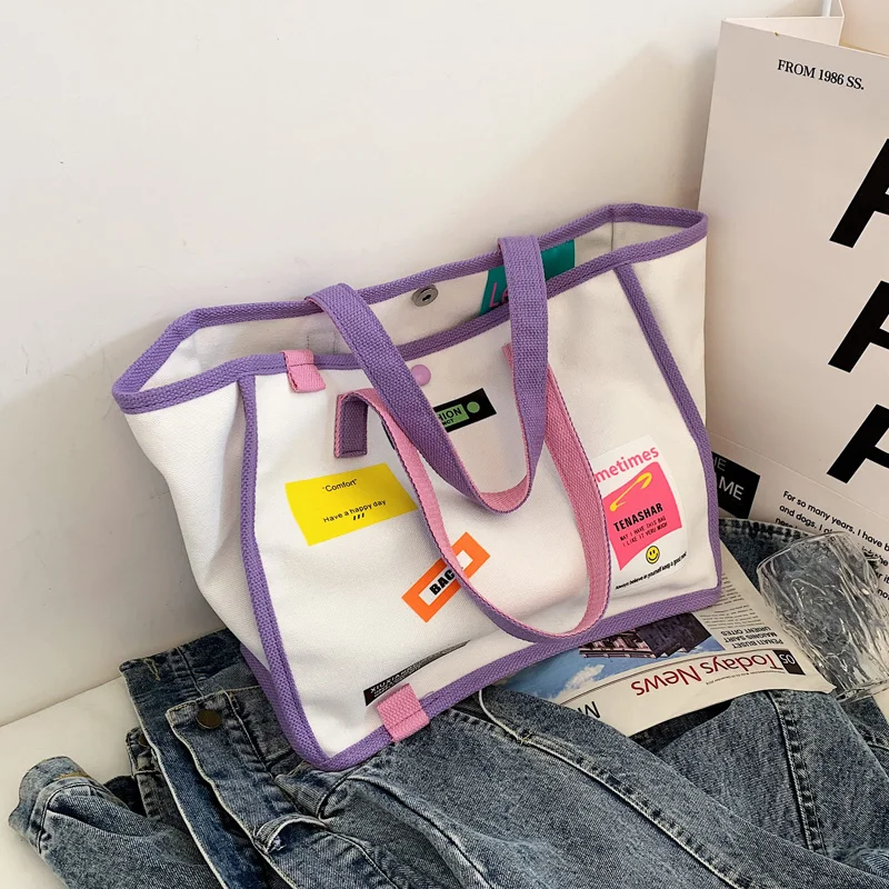 

Beibao large capacity bag women's summer 2021 new fashion canvas portable leisure shopping bag One Shoulder Tote Bag