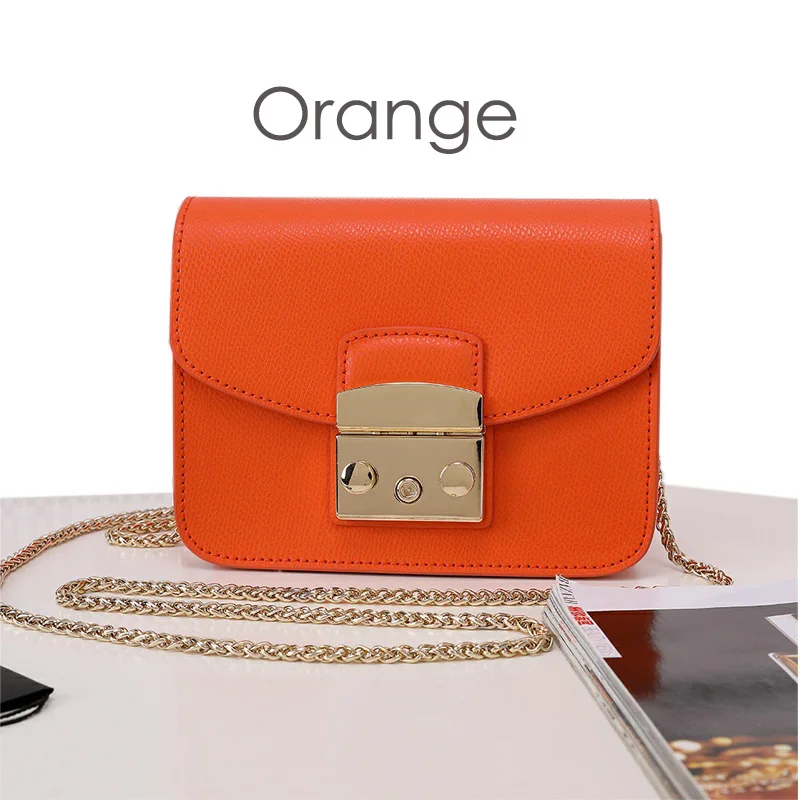Orange-17cm Брендовая дизайнерская женская сумка на плечо из натуральной кожи, женская сумка-мессенджер, сумка через плечо с золотой цепочкой - Цвет: Orange-17cm