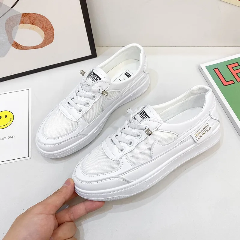 

Women Shoes 2021 Summer Solid Color Flat Shoes The New Breathable Mesh Fashion Lace-Up Sneakers Platform Shoes Vulcanize Shoes