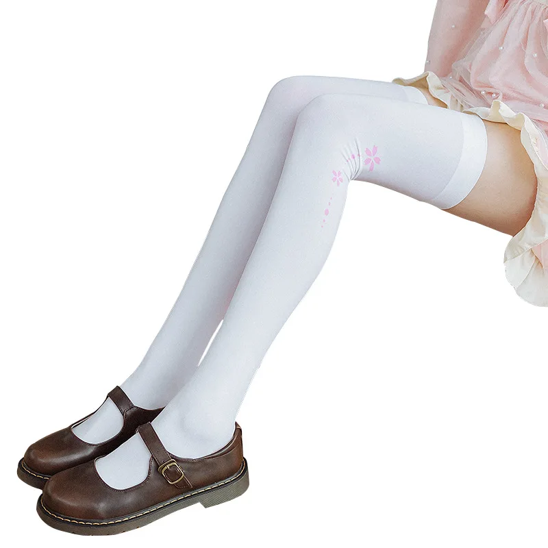 

Women's Silk Stockings New Japanese Lolita Style Knee Stockings Animation Two Dimensional Cute Cat Footprint White Pantyhose