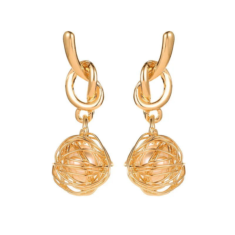 

Knotted Winding Hollow Pearl Earrings Dangle Earrings
