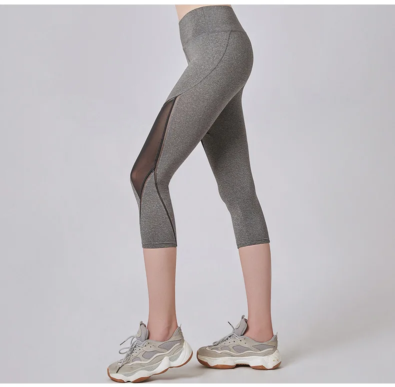 Summer Women Sport Leggings Cropped Yoga Pant Elastic Mesh Capris Quick Dry Running Crop Trousers Female Gym Pant Fitness Tights