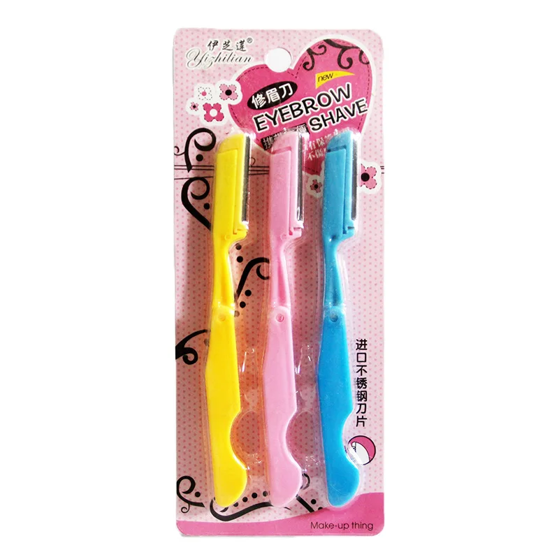 

Three Loaded Eyebrow Knife Stainless Steel Eyebrow Scraper Removable Cutter Head Tool 8035