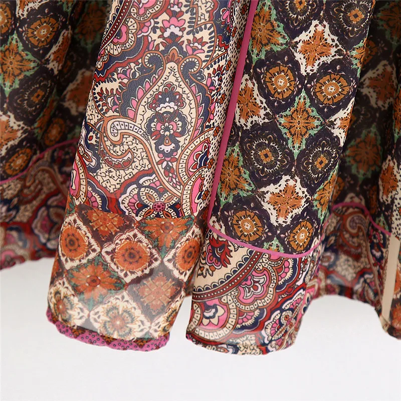 

Women Paisley Print Chiffon Dress Sexy Deep V-neck Long Sleeve Dresses Vintage Ladies Maxi Dress