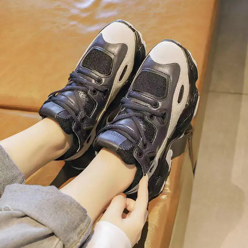 Женская обувь на платформе Повседневная белая кожаная толстой подошве кроссовки