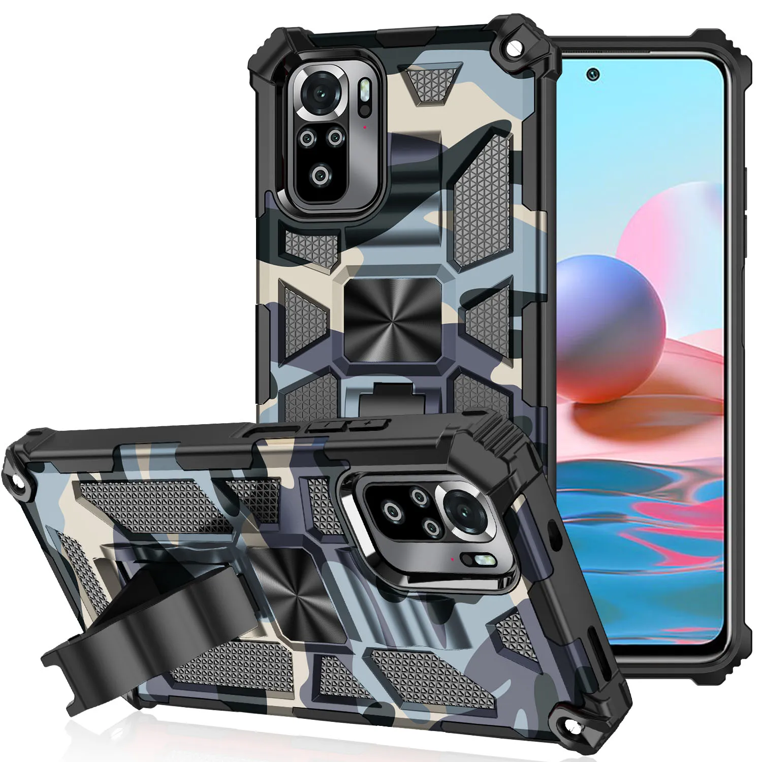 

Camouflage Armor Phone Case for Xiaomi Redmi Note 10 Pro 10S Max POCOPHONE POCO X3 PRO NFC TPU Holder Shockproof Protector Cover