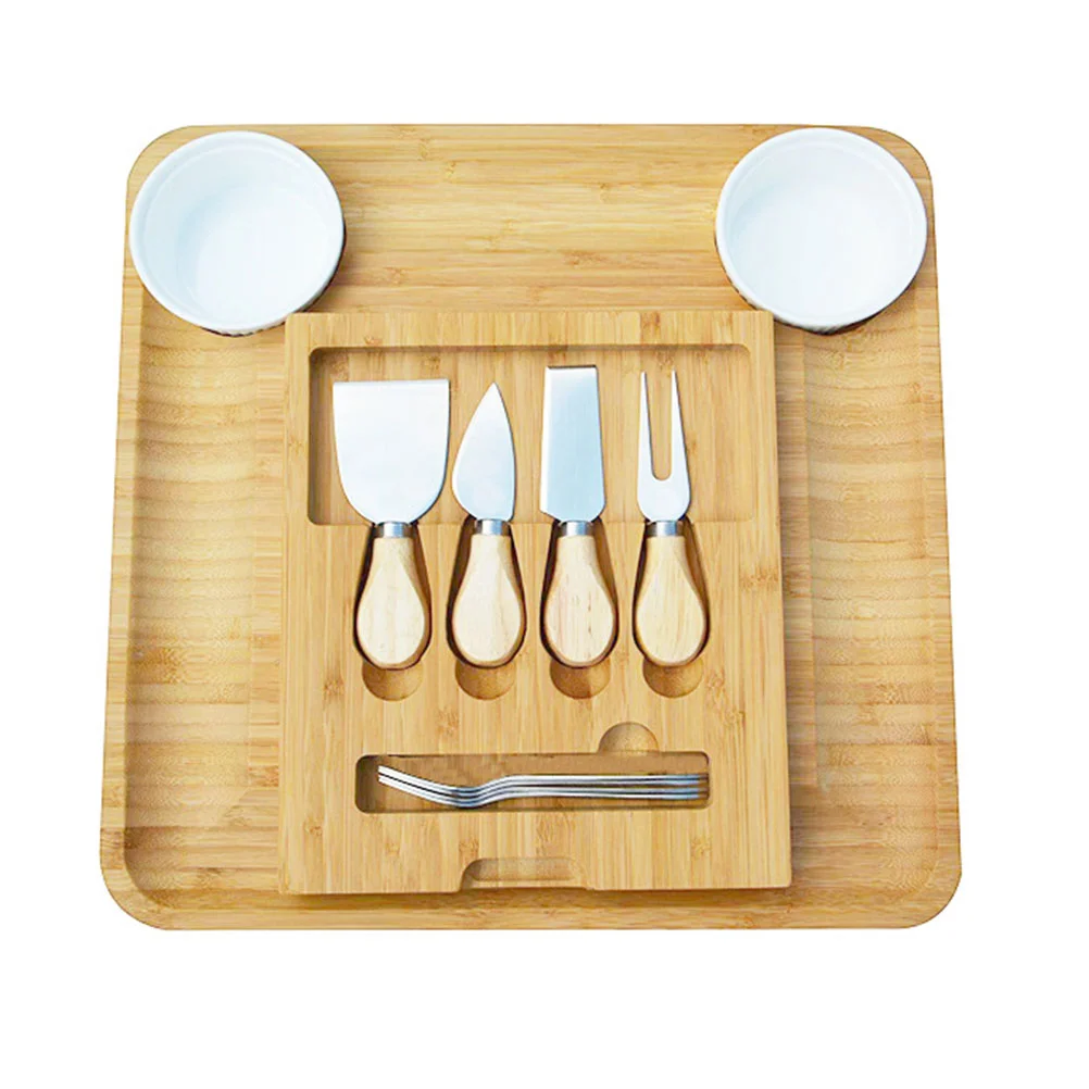 

1 Набор бытовых бамбуковых досок для сыра и резаков, сервировочный поднос для бамбукового сыра
