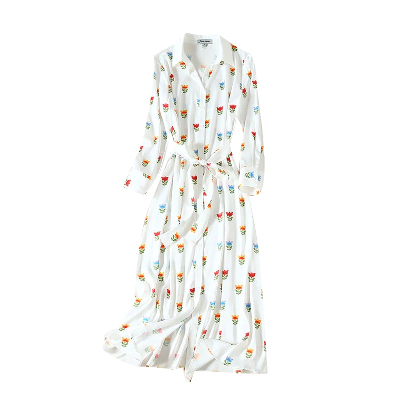 

Simgent Blouse Dress 2020 Spring Autumn Long Sleeve Turn Down Collar Midi Long Dress Printing Woman Clothing Vestidos SG0032711