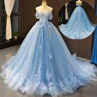 Синее кружевное Платье с аппликацией для выпускного вечера, вечерние платья принцессы, платья, бальное Платье для вечеринки, 2021, Новое Бальное Платье, милое 16