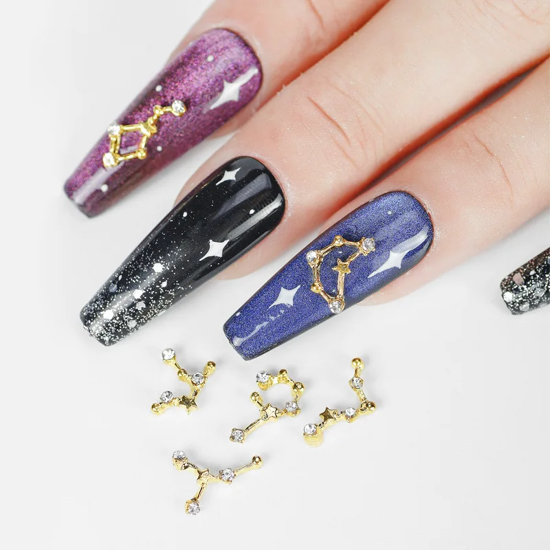 

12 Constellation Symbol Nail Art Charms Pendant Gold Alloy Crystal 3D Nails Rhinestone Press On Star Sign Decor Zodiac Bulk 1Box