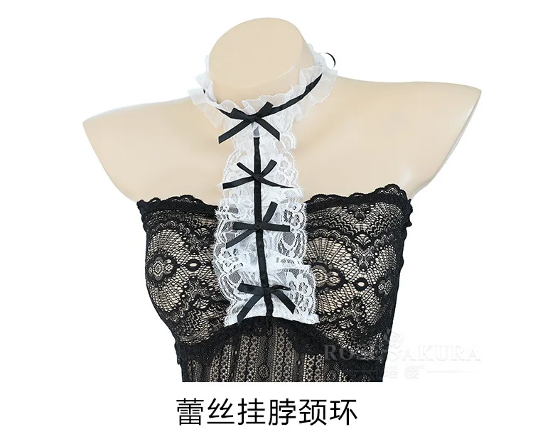Сексуальное женское нижнее белье Babydoll, кружевное платье с лямками на шее, привлекательное ночное белье, Униформа горничной, соблазнительный Школьный костюм для девочек