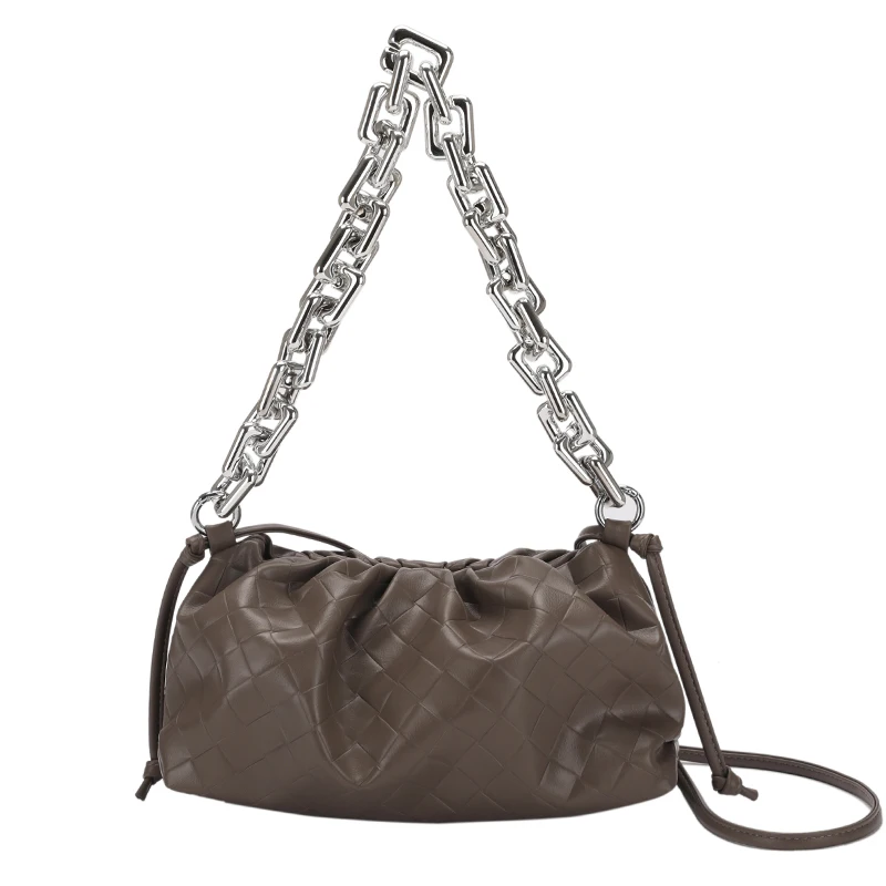 

thick metal Chain PU Leather Cloud Bag For Women 2021 winter Armpit bag Lady Shoulder Handbags Female Travel Hand Bag