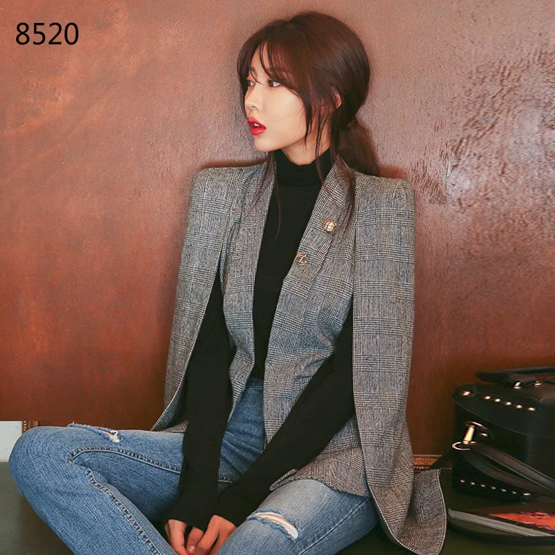 Женский облегающий пиджак в Корейском стиле элегантный с накидкой пальто для