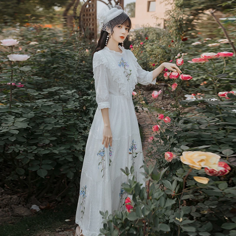 Женское платье с вышивкой YOSIMI Летнее белое хлопковое длинное макси облегающее и