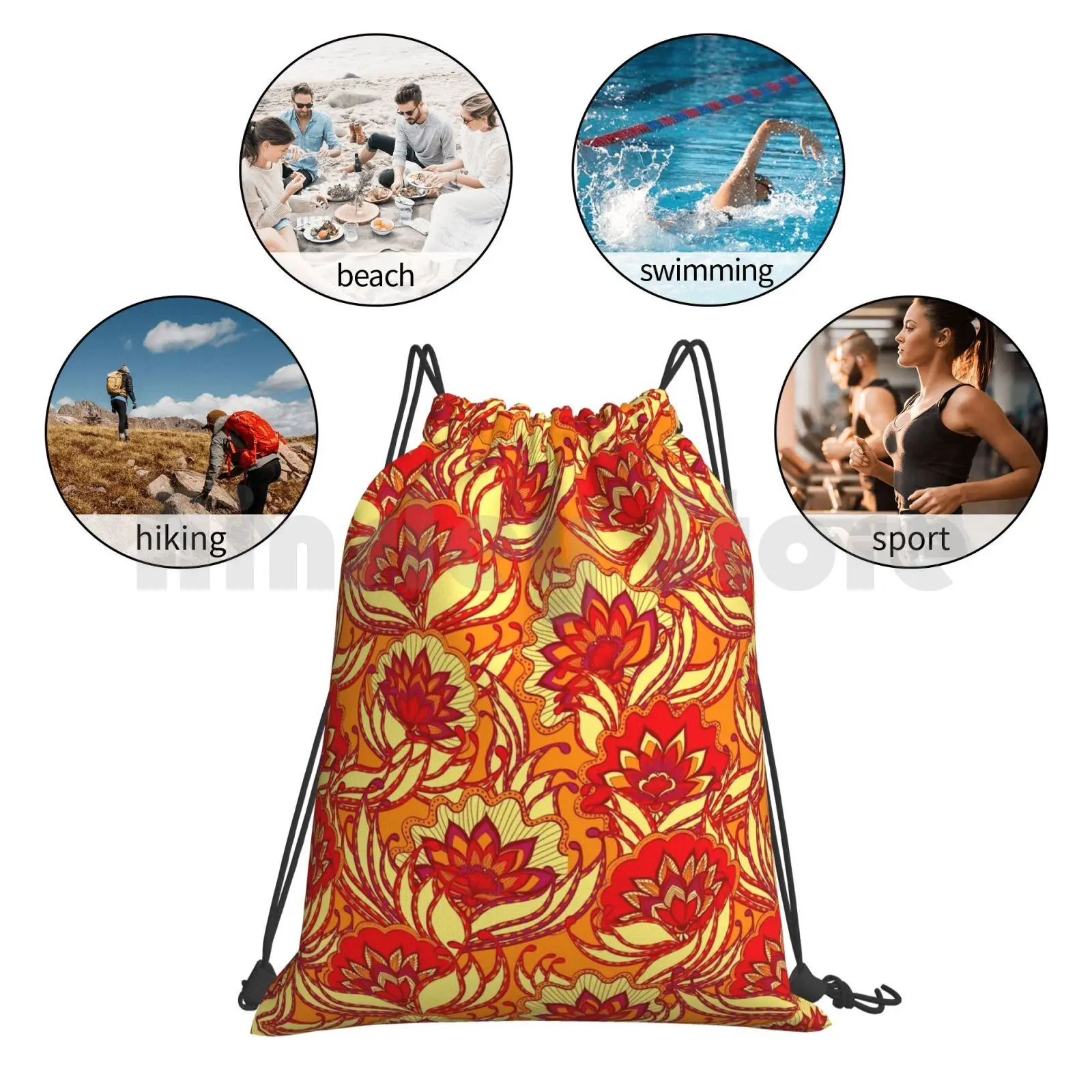 

Golden Lotus Flowers Backpack Drawstring Bag Riding Climbing Gym Bag Golden Lotus Flowers Lotus Blossom Gold Flowers Gold