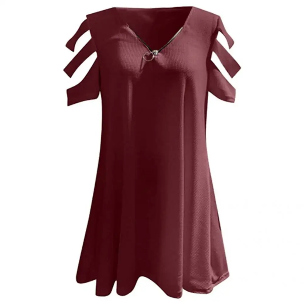 

Sexy Popular Solid Color Low Cut T-shirt Women Pullover Zipper for Home