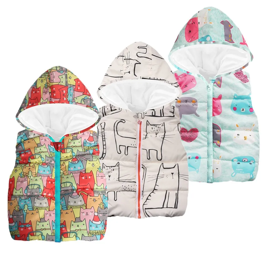 Теплый жилет без рукавов с капюшоном и рисунком кота для маленьких мальчиков