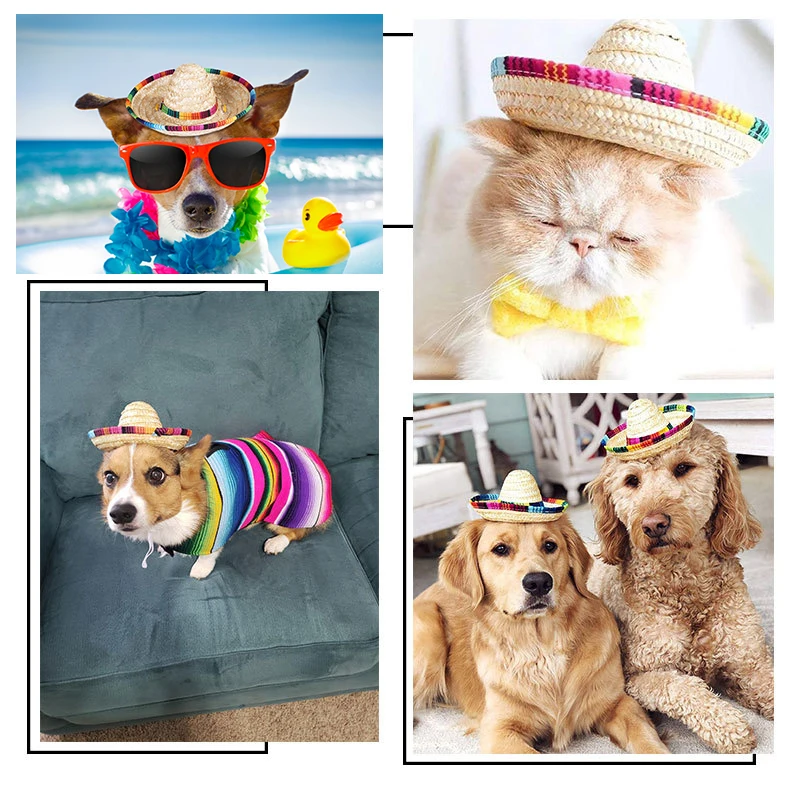 

2020 Mini Pet Dogs Straw Hat Sombrero Cat Sun Hat Beach Party Straw Hats Dogs Hawaii Style Hat For Dogs Funny Accessories