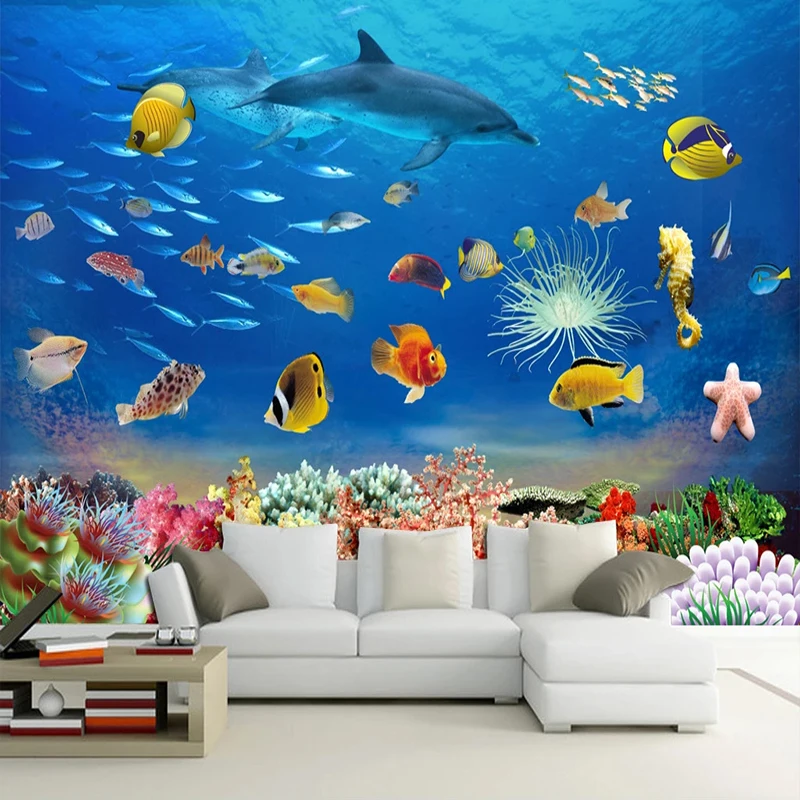 

Custom Self-Adhesive Wateproof Wallpaper 3D Underwater World Fish Murals Children Kids Bedroom Easy Operate Wall Stickers Murals