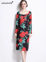 spring fashion runway floral print dresses for women 2022 new designer long sleeve elegant party midi vestidos office robe femme