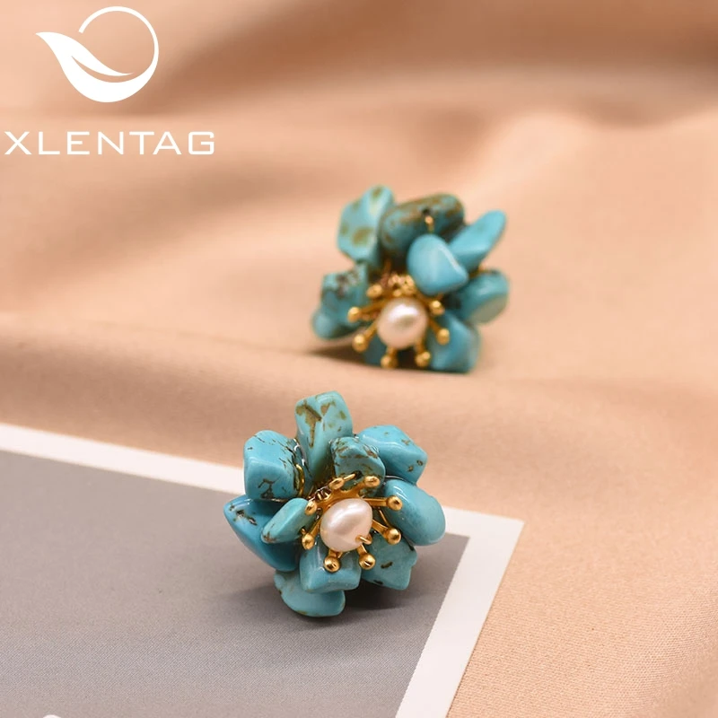 Женские винтажные серьги-гвоздики XlentAg серьги ручной работы с натуральным