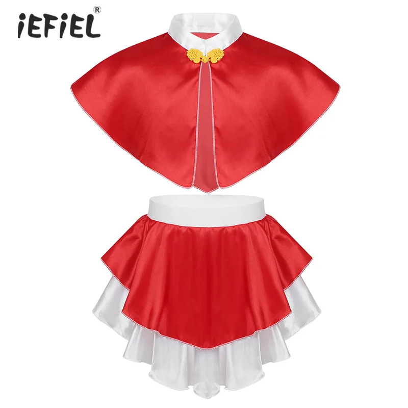 Детский костюм Санты для девочек атласный плащ с юбкой Рождественский