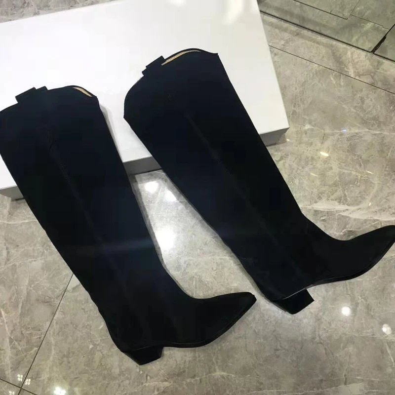 Женские ковбойские сапоги до колена из натуральной кожи с острым носком и