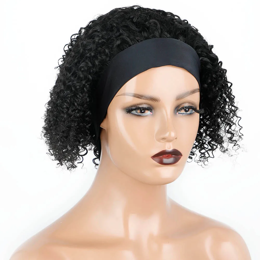 Кудрявые парик с головной повязкой человеческие волосы s бесклеевые короткий