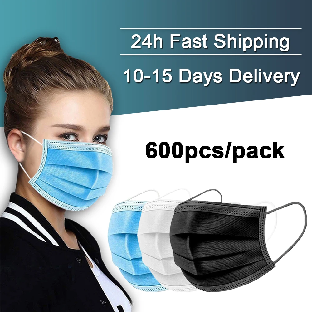 

Wholesale Disposable Face Mask Blue Black White Adult 600pcs Mouth Mask 3Ply Dustproof Breathable mascarilla masque maska maske