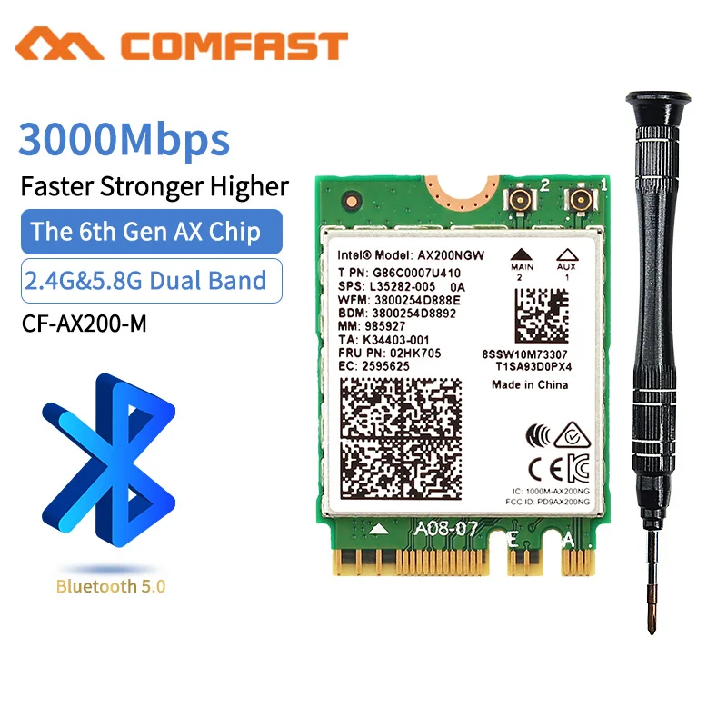 Высокоскоростной 802 11 AX/AC двухдиапазонный 2974 Мбит/с беспроводной Wifi 6 AX200 M Bluetooth 5 0