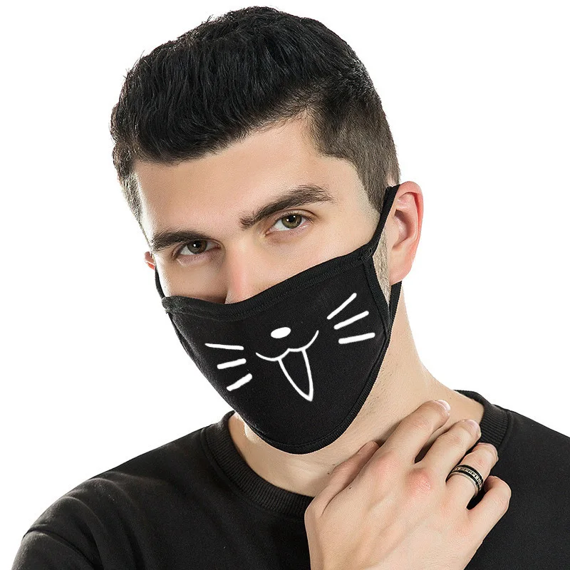 Light Yellow Fashion Expression Mouth Mask Anime Cotton Mouth Mask Unisex Mask Mouth-muffle Dustproof Respirator Cute Anti-Dust Mouth Covers - Color: Light Yellow