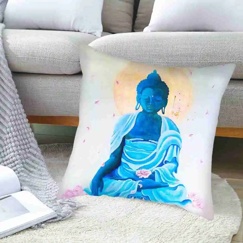 

Buddha Statue Printed Decor Pillow Cover Buddhism Style Polyester Cushion Cover for Home Sofa Decorative Throw Pillow Case