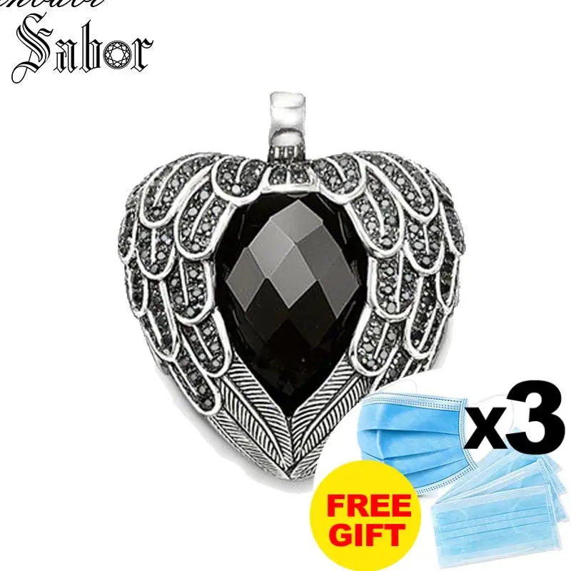 Подвеска в виде черного крылатого сердца серебряного цвета для женщин винтажный