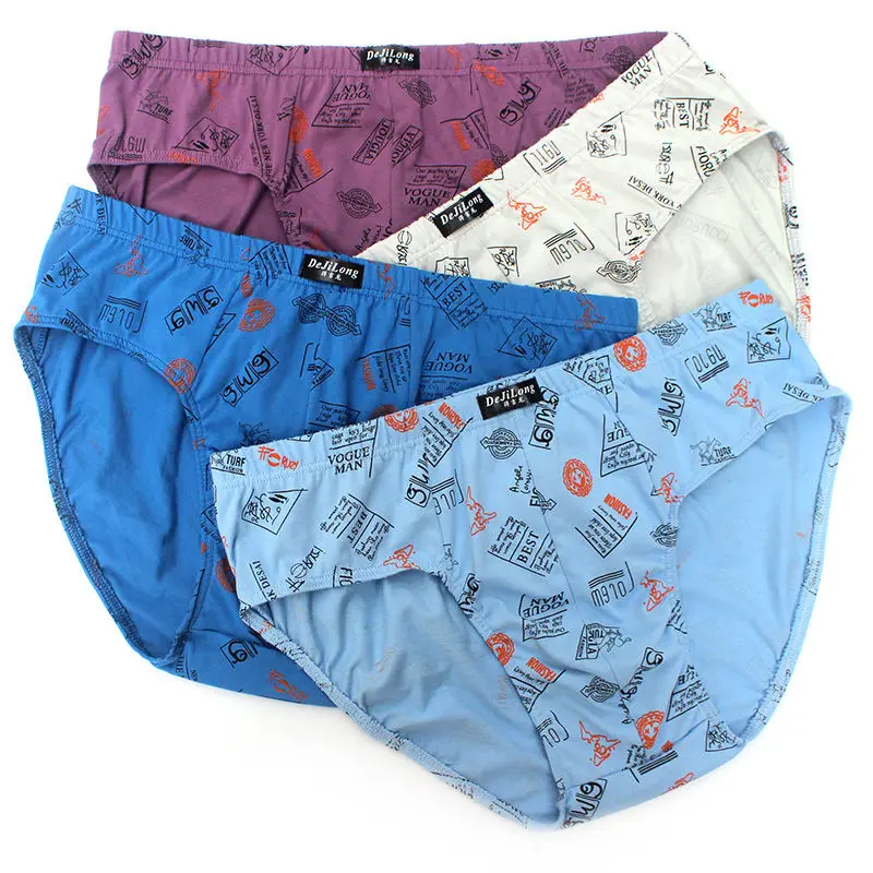 5pcs/Lot Men's 100% Cotton Briefs Mid Waist Briefs Large Size Printing Middle Aged Youth Pants Cotton Panties