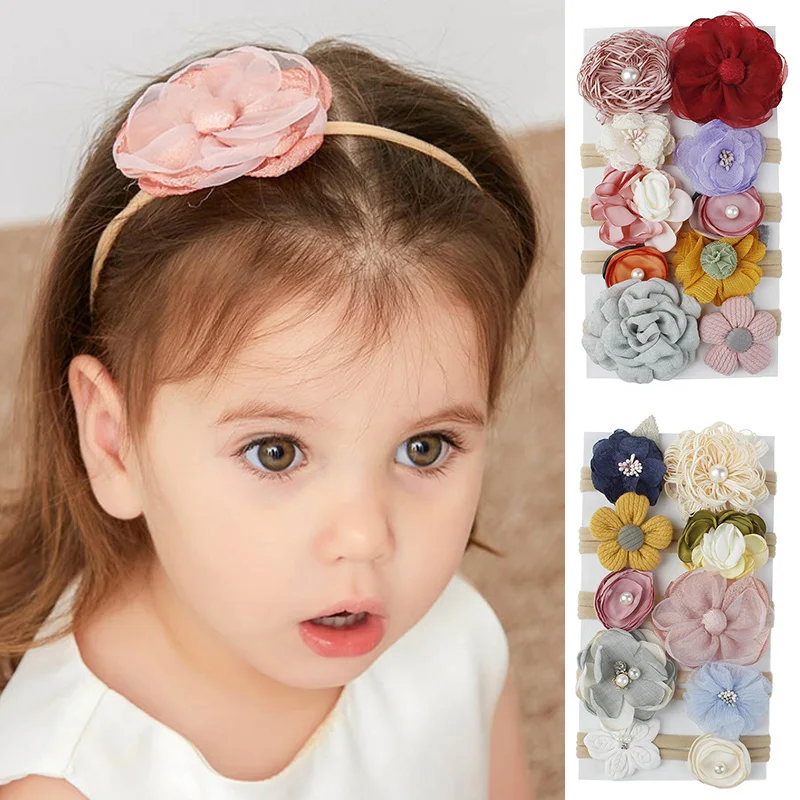 

10 шт./компл. милые цветочные мягкие эластичные нейлоновые Детские аксессуары для волос