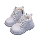 Ботинки для девочек и мальчиков, зимние кожаные ботинки для малышей, Детская Нескользящая уличная нескользящая обувь из хлопка, STP061