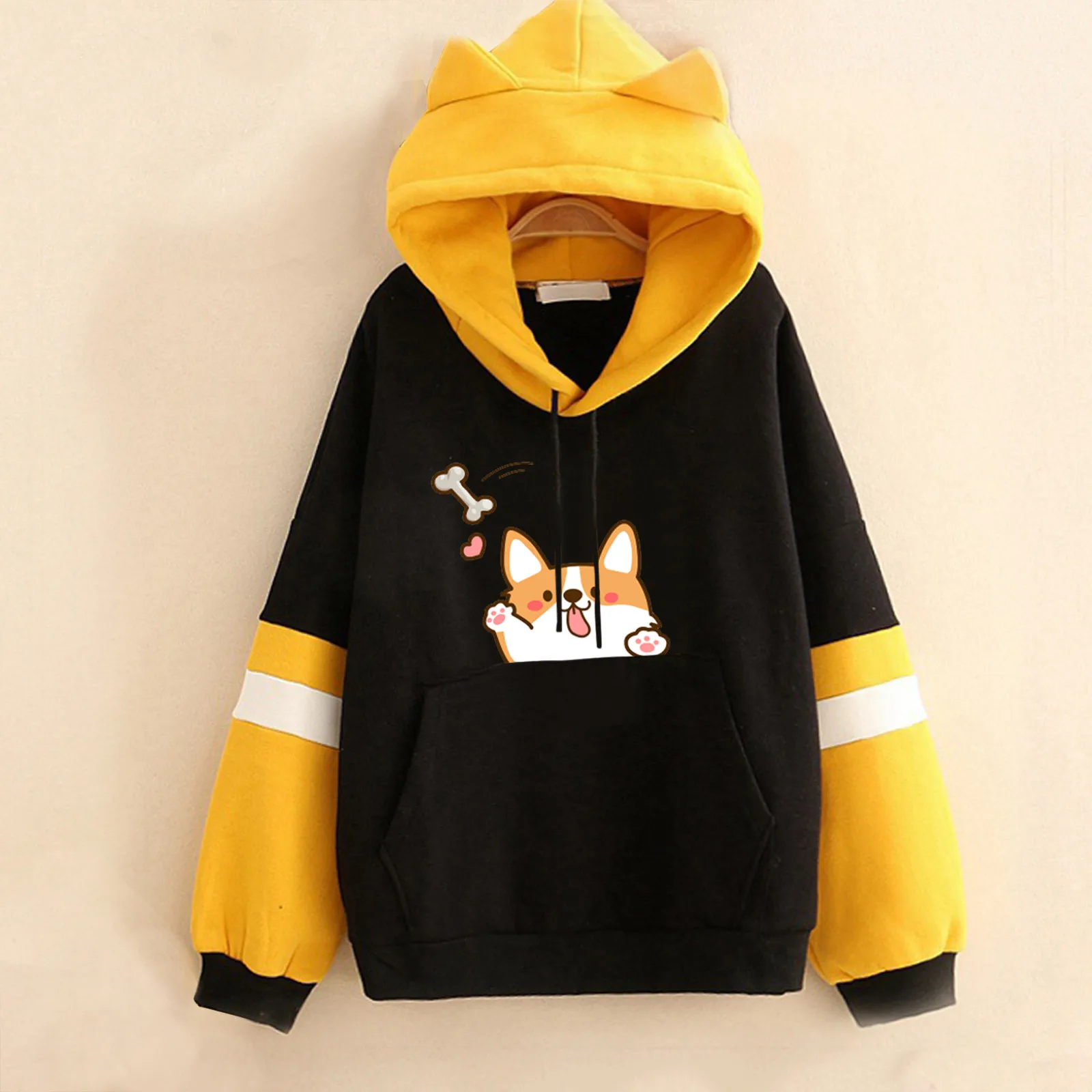 

Hoodies Women Kawaii Dog Sweatshirt Top Casual Long Sleeve Hooded Mujer Korean Style Harajuku Sweatshirts Autumn Winter Pullover
