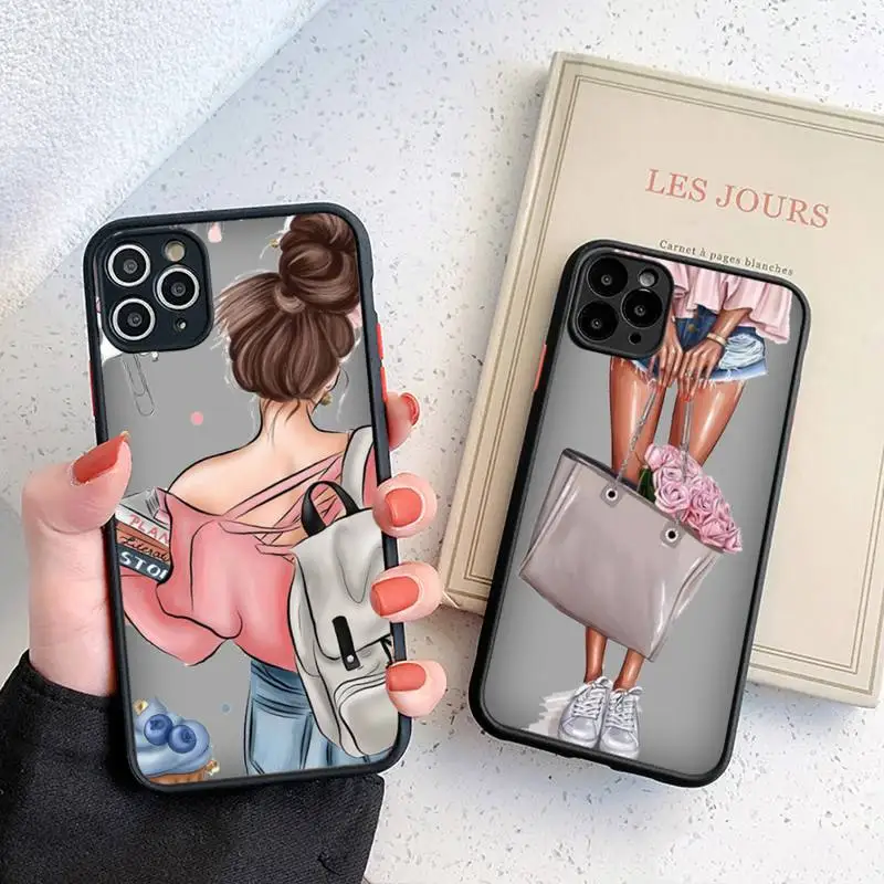 

Luxury Trend Paris Girl Coffe Phone Case For iphone 12 11 8 7 plus mini x xs xr pro max matte transparent cover