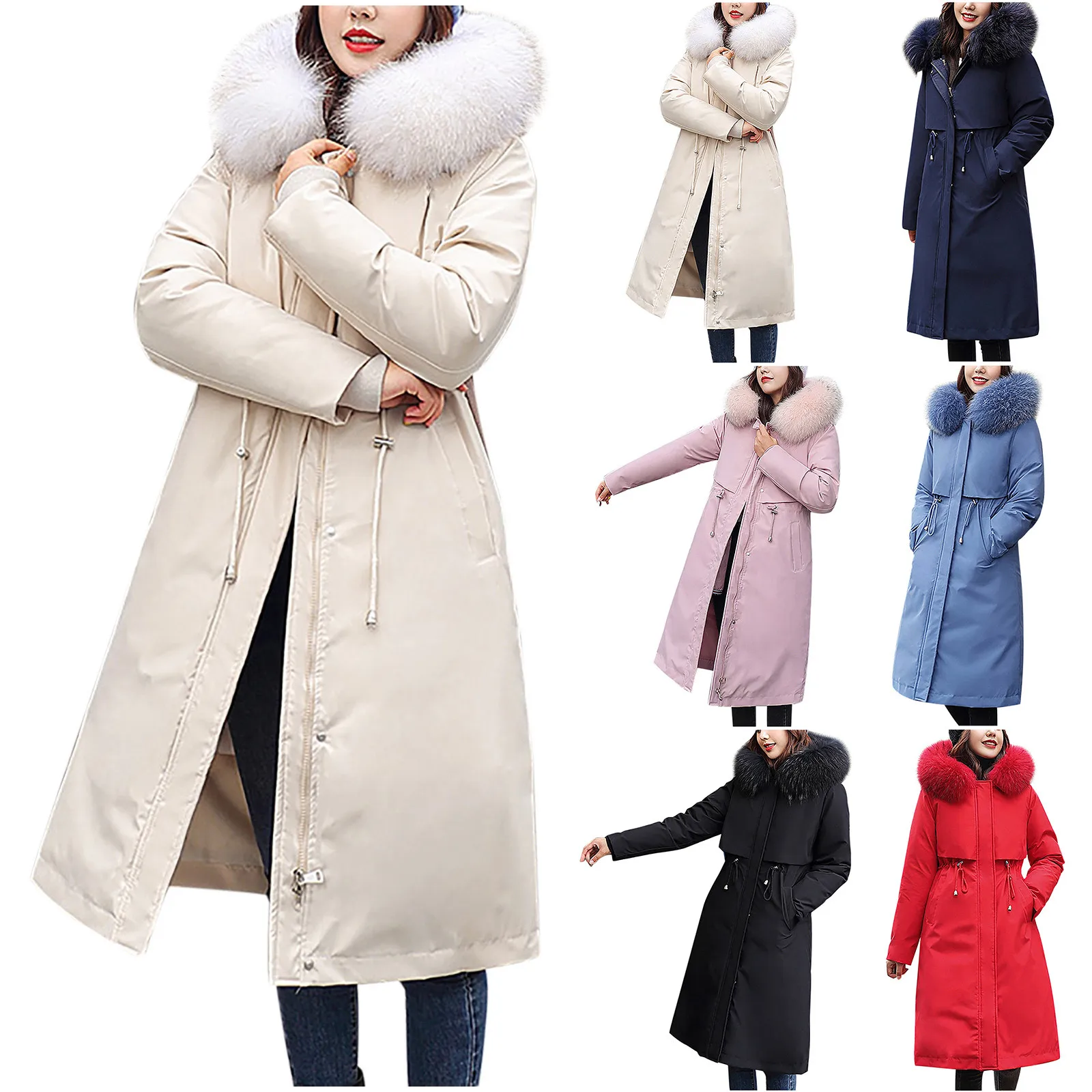 

Женские зимние парки, пальто, новинка 2021, длинные однотонные свободные Куртки Оверсайз с капюшоном, облегающая куртка с подкладкой, женские ...