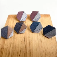three tone geometric hexagon wood stud earrings for women fashion creative natural wood statement earrings jewelry wholesale